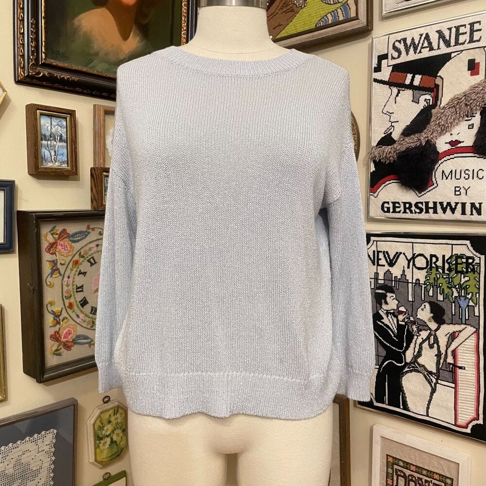 Ann Taylor Womens Light Blue Crew Neck Long Sleeve Sweater Size M